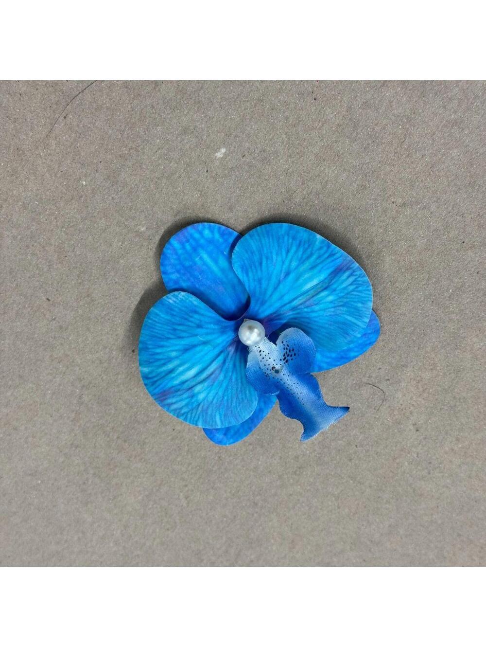 Vibrant Blue Tropical Phalaenopsis Orchid Pearl Hair Clip